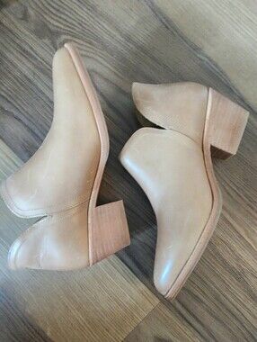 Women's Tan Leather Block Heel Ankle Boots - Classic Slip-On Szie 8.5